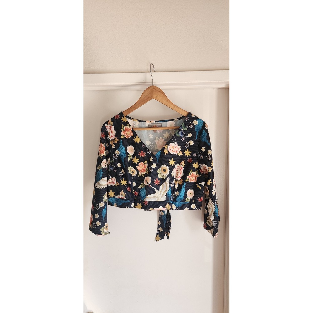 Floral Tie Front Crop‎ Top Anouk by Myntra XL Long Sleeve Crane Print